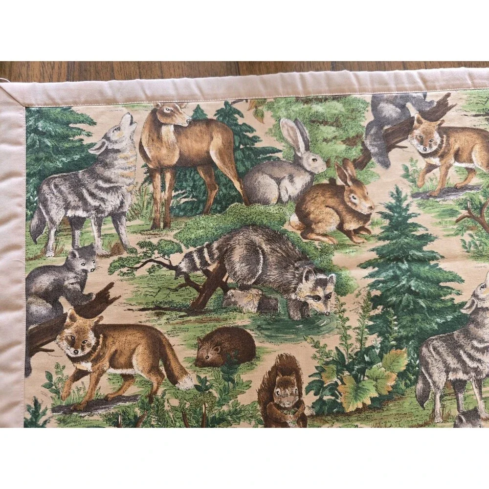 Vintage Woodland Forest Animal Placemats Set of 4 Deer Wolf Fox Raccoon Rabbit